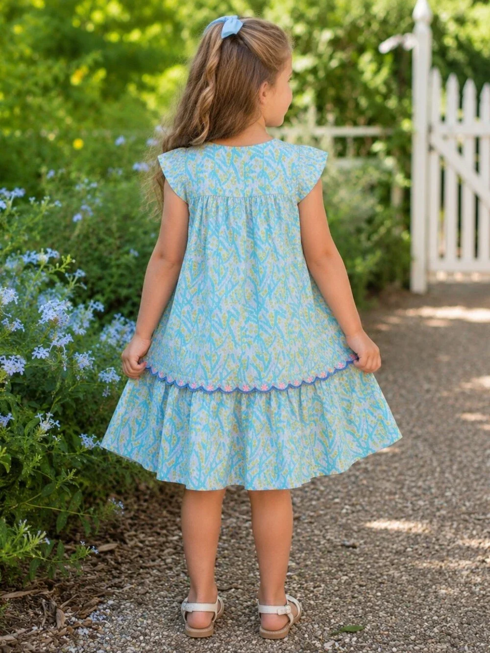 ROLLER RABBIT girls 100% Cotton Blue/Turquoise/Yellow girls embroidered dress  6